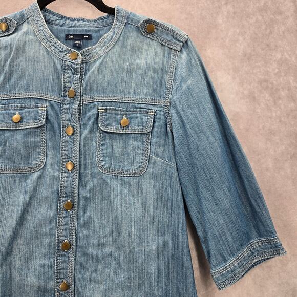 Gap Blue Demin Jeans Cotton Western Shirt Short Sleeve Top Small - Picture 4 of 8